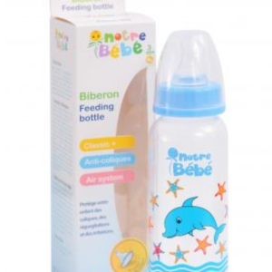 NOTRE BEBE BIBERON PREMIUM FEEDING BOTTLE WIDE NECK 3MOIS+ SANS POIGNEE 240ML REF NB183